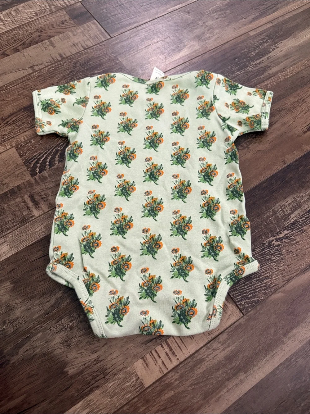 kate quinn Mint Green Baby Onesie with Orange Floral Sprays